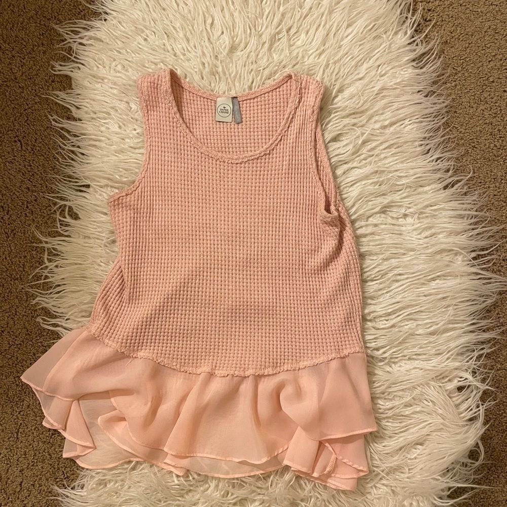 Paper Crane Light Pink Ruffle Hem Tank Top